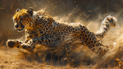 leopard running in grass field