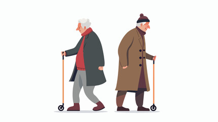 Elderly woman and man with walking stick isolated. vector