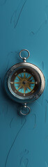 3D render of a nautical compass aboard a ship, highlighting its critical role in marine navigation, isolated on a solid ocean blue background,