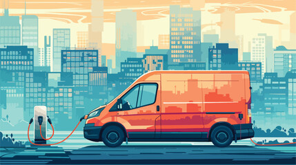 Electric cargo van car on a background of abstract ci