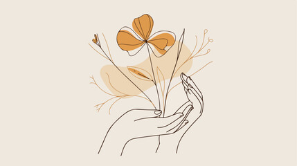 Womens hand holding flowers. Abstract logo 