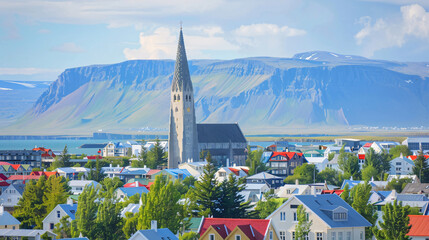 Reykjavik Iceland -  The Hallgrimskirkja - obrazy, fototapety, plakaty