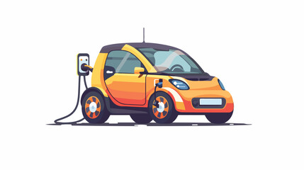 Electric micro car isolated. Electric car is charging