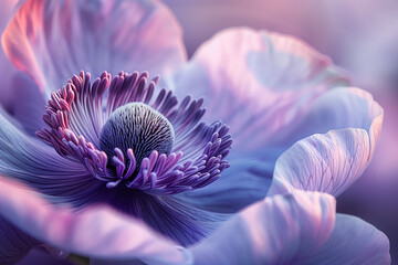 Close up of a blooming purple petaled flower 