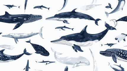 Elegant seamless pattern with different aquatic animal