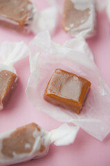 Caramel candy fudge in paper wrapping