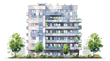 Exterior or facade of tall city apartment building bu