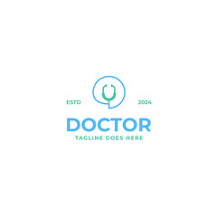 Doctor consult with stethoscope and chat logo design illustration idea