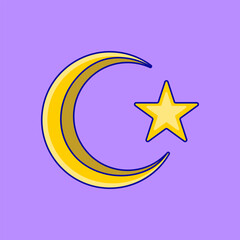 Crescent Moon With Star Cartoon Vector Icons Illustration. Flat Cartoon Concept. Suitable for any creative project.