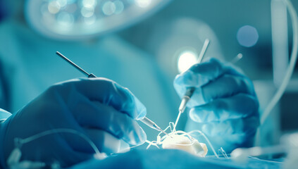 Close-up Medics Hands Undergoing Cell Surgery in Modern O.R