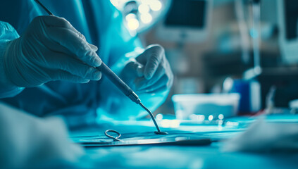 Close-up Medical Staff Hand Undergoing Surgery in Modern O.R