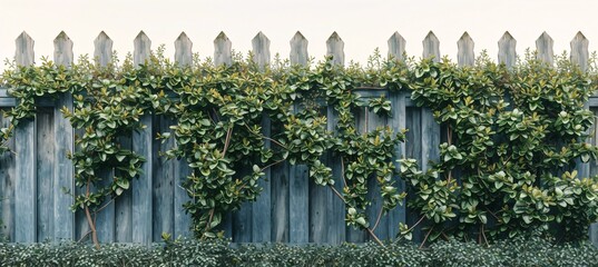 A once simple wooden fence becomes a canvas for nature's art, with vibrant ivy leaves intertwining and creating a living green barrier