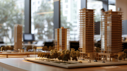 Scale model of a group of buildings in the office 