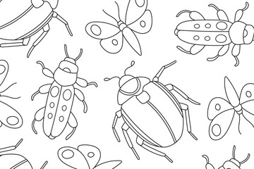 Insects line art coloring page. Mindful coloring activity. Stress relief coloring page. Bug and beetle vector illustration - 792710098