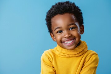 Beaming Young Boy in Cozy Yellow Knit, a Picture of Childhood Joy - Generative AI