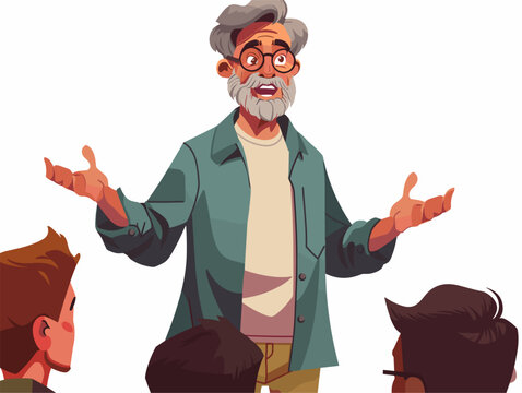 Animated Illustration of Writing Workshop: Professor Guiding Students in Honing Critical Thinking and Writing Proficiency