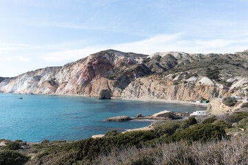 Obraz premium Firiplaka beach in Milos from above, volcanic beach in Cyclades