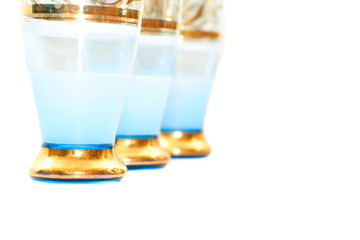 Blue gold festive glasses for wine, juice, drinks,beverages