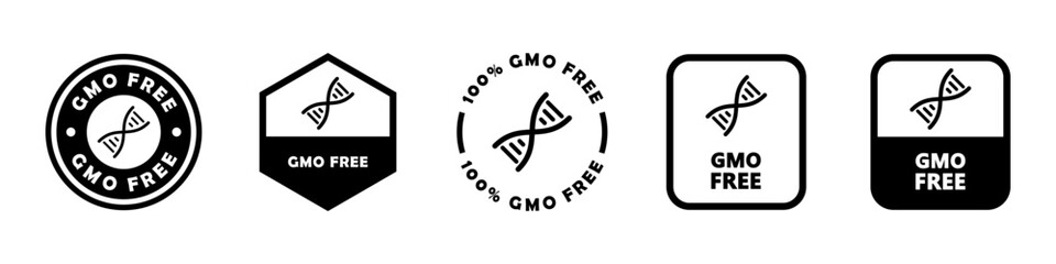GMO Free. Vector signs for food products packaging label.