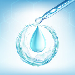 Glass pipette with serum drop. Collagen or hyaluronic acid. Skin care. Vector stock illustration