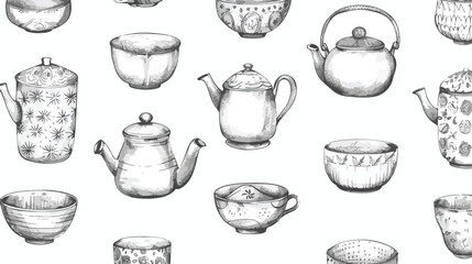 Gorgeous seamless pattern with traditional Asian tea