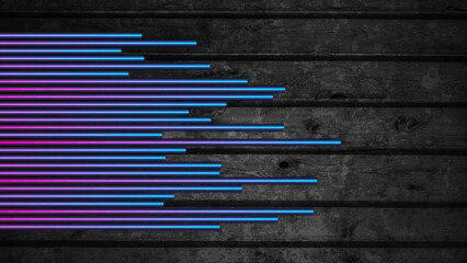 Grunge wooden background with blue purple neon laser lines - 792716035