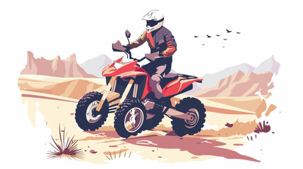 Young man riding on the ATV motorcycle in desert. Vector