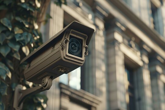 Surveillance camera on the building, Close-up, Ai generated