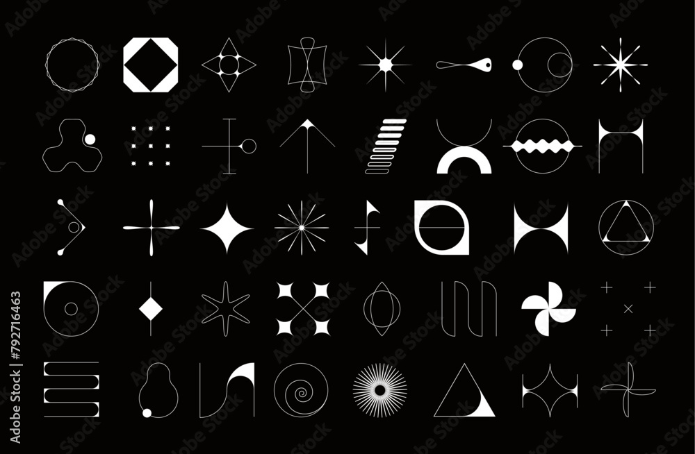 Poster futuristic brutalism abstract shapes and elements, geometric figures. futuristic retro symbols, geom