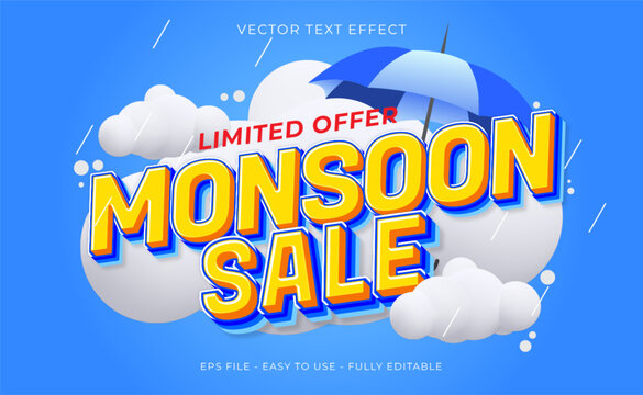 Vector monsoon sale offer banner template design with text effect 3d style