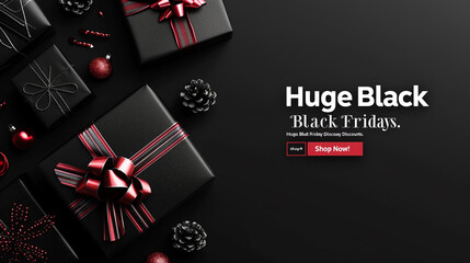 Classic black background with sleek white text "Huge Black Friday Discounts. Shop Now!"
