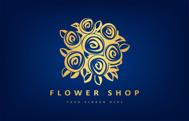 Bouquet of flowers logo vector. Roses flowers design