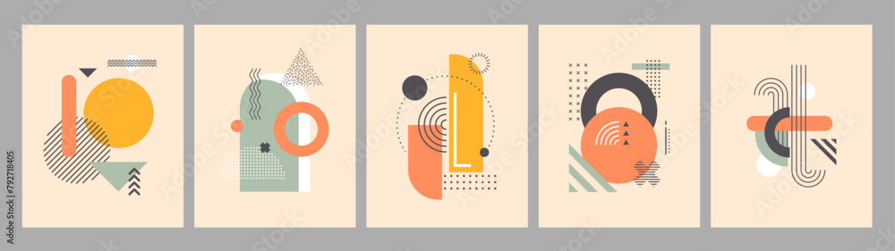 Poster modern abstract posters with geometric memphis shapes and graphic elements. vector card templates wi