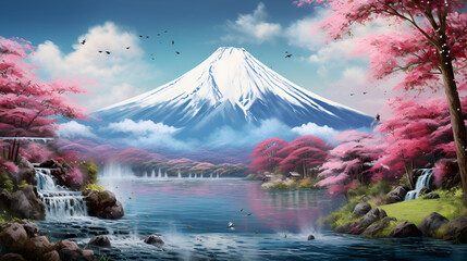 mountain and cherry blossom,mountain