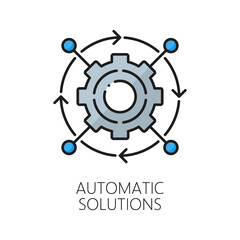 Machine learning icon of automatic solutions for AI artificial intelligence algorithm, vector color line. AutoML or automated machine learning for artificial intelligence neuroscience and AI mind