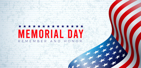 Memorial Day of the USA Banner Illustration with American Flag and Typography Lettering with Stars on Light Background. Vector National Patriotic Celebration Design for Flyer, Greeting Card or Holiday © articular