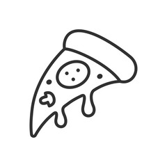 A slice of pizza, the cheese is leaking, linear icon. Line with editable stroke