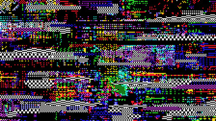 Retro pixel glitch background. Abstract glitched distortion effect. Vector colored, random pixelated pattern on screen. Television distorted video, no signal vintage TV frame, computer program error