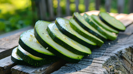Sliced zucchini on a picnic table