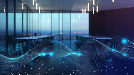 The Business Technology Concept, close up of a Business office on blurred background, with analysis business Abstract dot point connect with colored line, futuristic network connection, generative ai