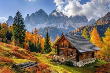 A Secluded Cabin Overlooking Autumnal Alpine Mountains