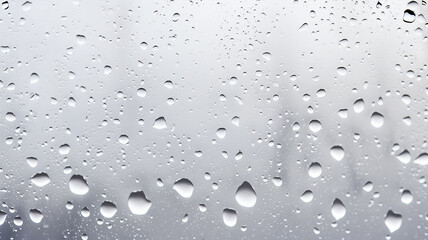 raindrops on glass, abstract gray background, autumn weather, condensation drops on transparent surface for overlay layer - 792723040