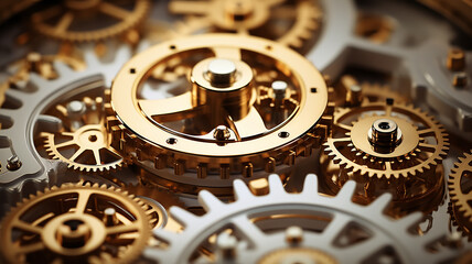 golden gears, teamwork concept complex business mechanism, mechanics abstract background, texture of work - 792723287