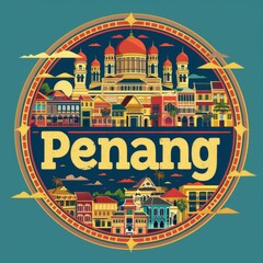 Penang City Abstract Illustration with Vibrant Street Art Palette

