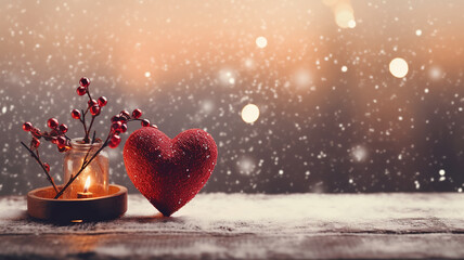 christmas card, heart-shaped decoration for the new year, the concept of winter holiday love december - 792723643