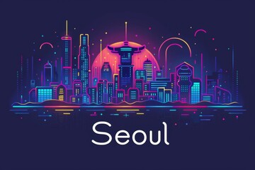 Seoul City Illustration with Modern and Traditional Elements


