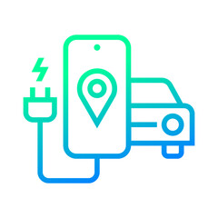 EV charging app icon, Electric car charge station map pointer, Smartphone application to find charging stations for electromobile, Vector illustration