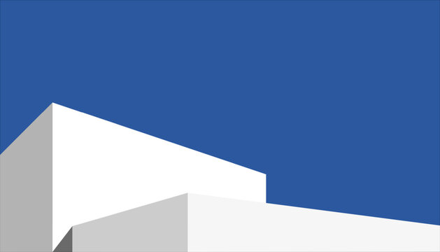 Minimalism Modern Geometric Architecture shape on Clear Blue Background,Sky blue with Platform 3d White Display Podium Step for Summer Cosmetic Product Present,Vector Horizon scene grey wall