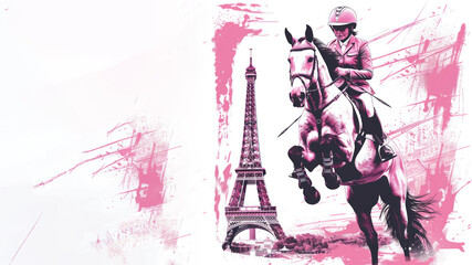 Equestrian Sport show jumping olympic games in pink illustration paint