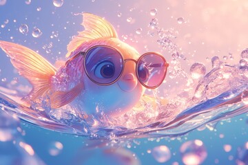 Fototapeta na wymiar A fish wearing sunglasses, cartoon character design